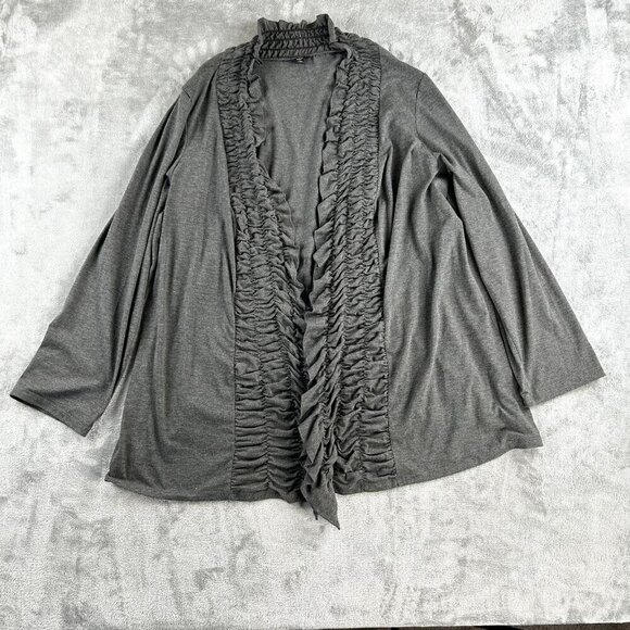 Milano Sweaters - MILANO Womens 3XL Gray Layered Tiered Ruffle Long Sleeve Cardigan Rouched Comfy